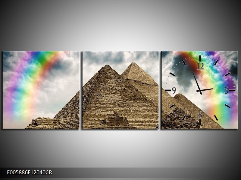 Klok schilderij Piramide | Bruin, Crème | 120x40cm 3Luik