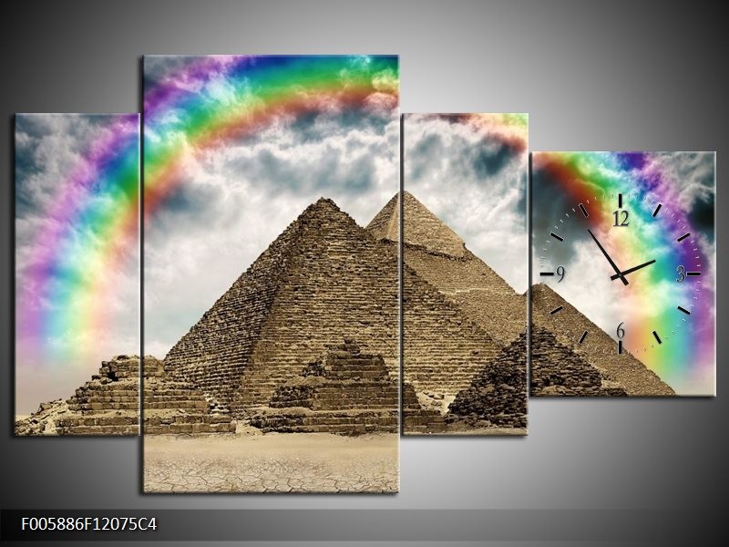 Klok schilderij Piramide | Bruin, Crème | 120x75cm 4Luik