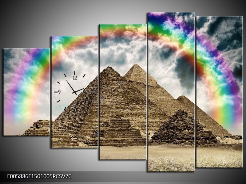 Klok schilderij Piramide | Bruin, Crème | 150x100cm 5Luik