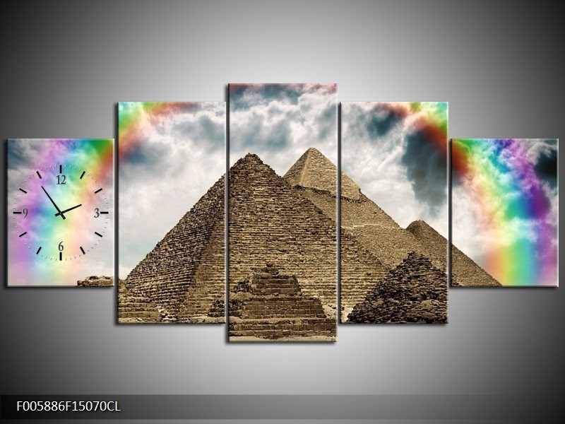 Klok schilderij Piramide | Bruin, Crème | 150x70cm 5Luik