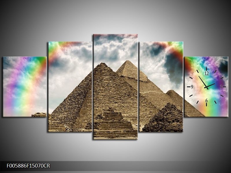 Klok schilderij Piramide | Bruin, Crème | 150x70cm 5Luik