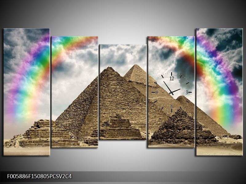 Klok schilderij Piramide | Bruin, Crème | 150x80cm 5Luik