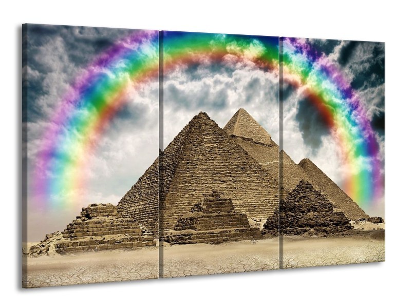 Canvas schilderij Piramide | Bruin, Crème | 165x100cm 3Luik