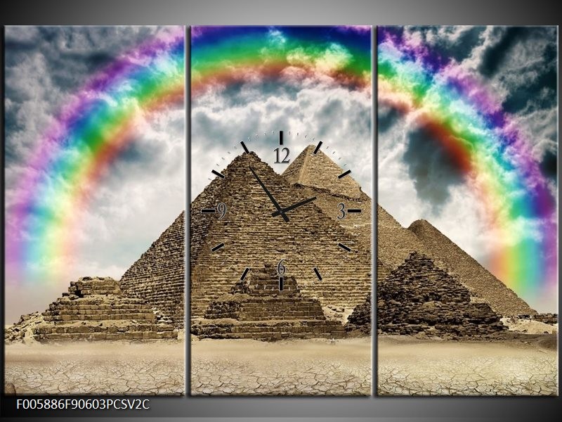 Klok schilderij Piramide | Bruin, Crème | 90x60cm 3Luik