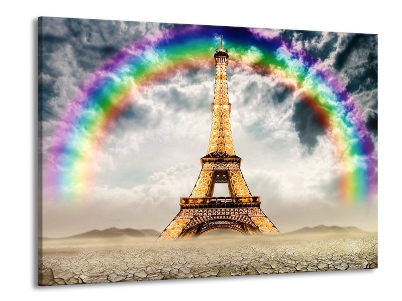 Glas schilderij Eiffeltoren | Goud, Grijs | 100x70cm 1Luik