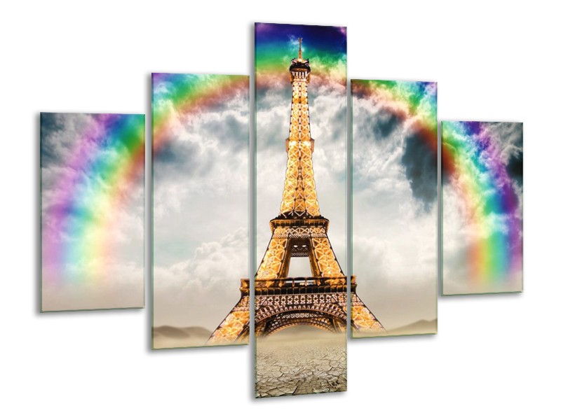 Glas schilderij Eiffeltoren | Goud, Grijs | 100x70cm 5Luik