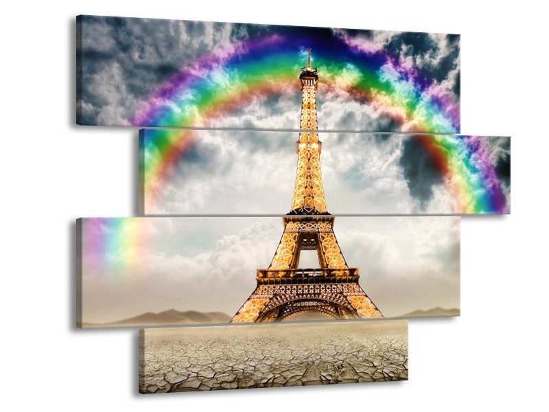 Glas schilderij Eiffeltoren | Goud, Grijs | 115x85cm 4Luik