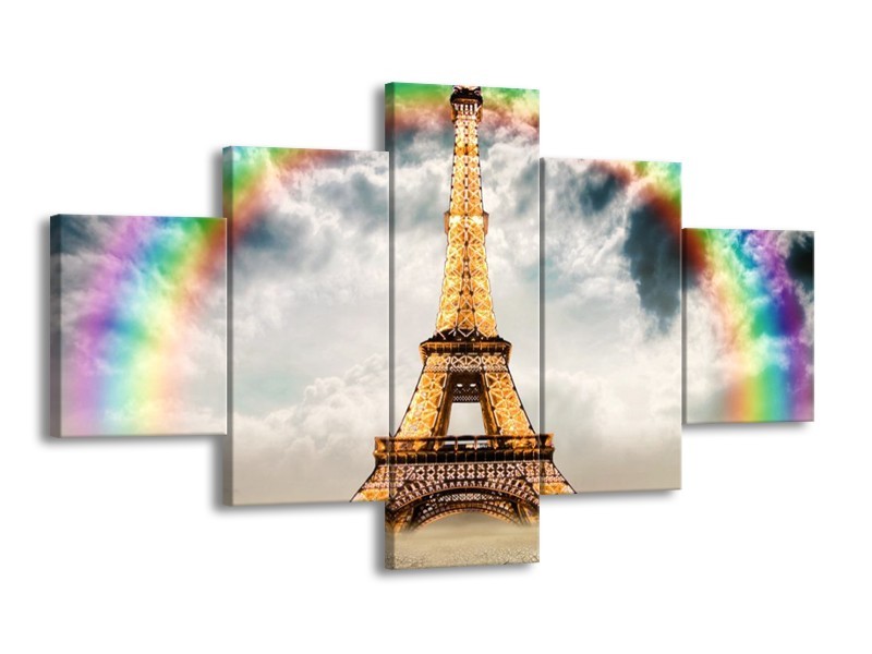 Glas schilderij Eiffeltoren | Goud, Grijs | 125x70cm 5Luik