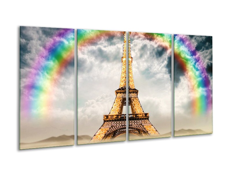 Glas schilderij Eiffeltoren | Goud, Grijs | 160x80cm 4Luik