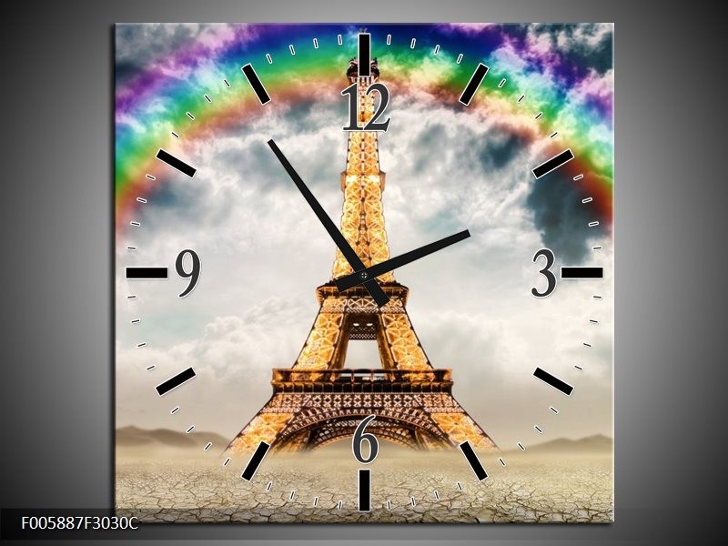 Klok schilderij Eiffeltoren | Goud, Grijs | 30x30cm 1Luik