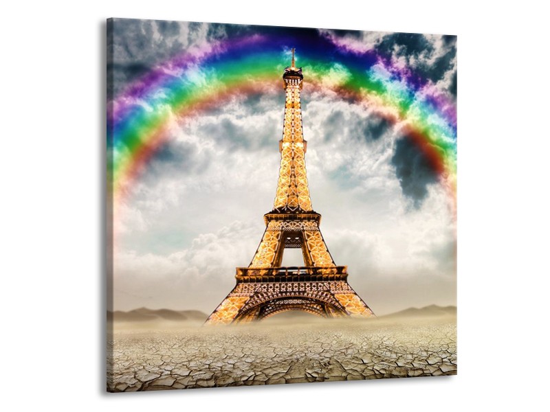 Canvas schilderij Eiffeltoren | Goud, Grijs | 70x70cm 1Luik
