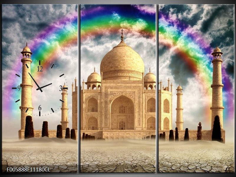 Klok schilderij Taj Mahal | Crème | 111x80cm 3Luik