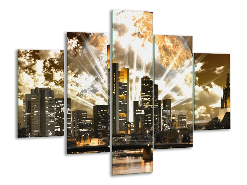 Glas schilderij Wolkenkrabber | Bruin, Grijs, Zwart | 100x70cm 5Luik