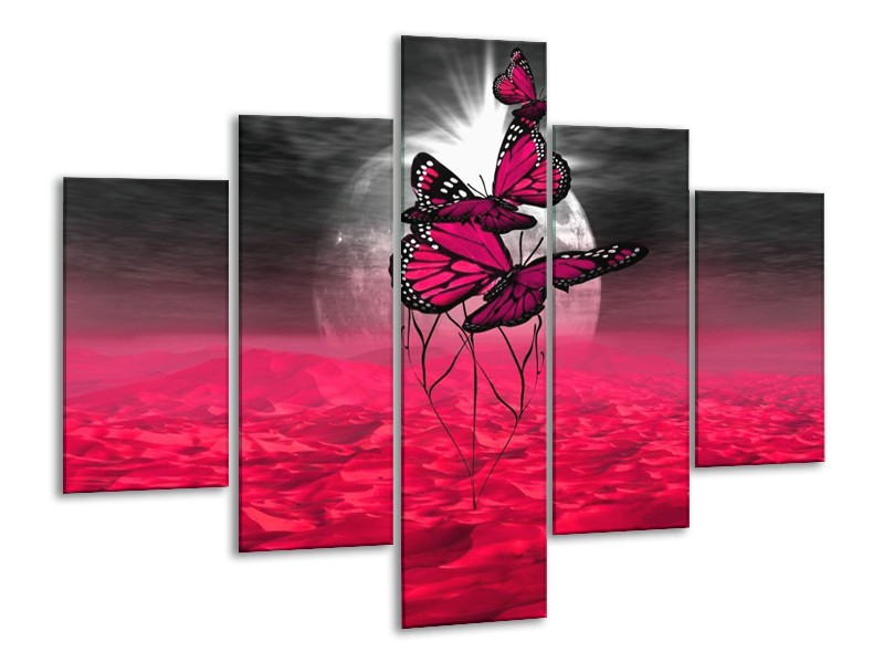 Glas schilderij Vlinder | Roze, Paars, Grijs | 100x70cm 5Luik