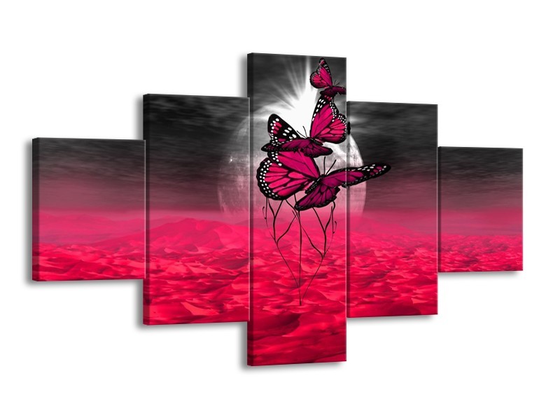 Glas schilderij Vlinder | Roze, Paars, Grijs | 125x70cm 5Luik