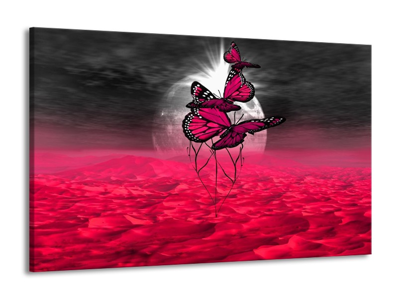 Canvas schilderij Vlinder | Roze, Paars, Grijs | 140x90cm 1Luik