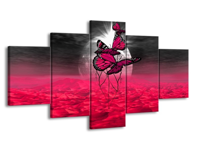 Glas schilderij Vlinder | Roze, Paars, Grijs | 150x80cm 5Luik