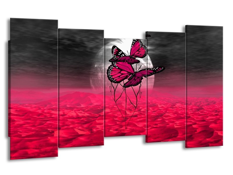 Glas schilderij Vlinder | Roze, Paars, Grijs | 150x80cm 5Luik