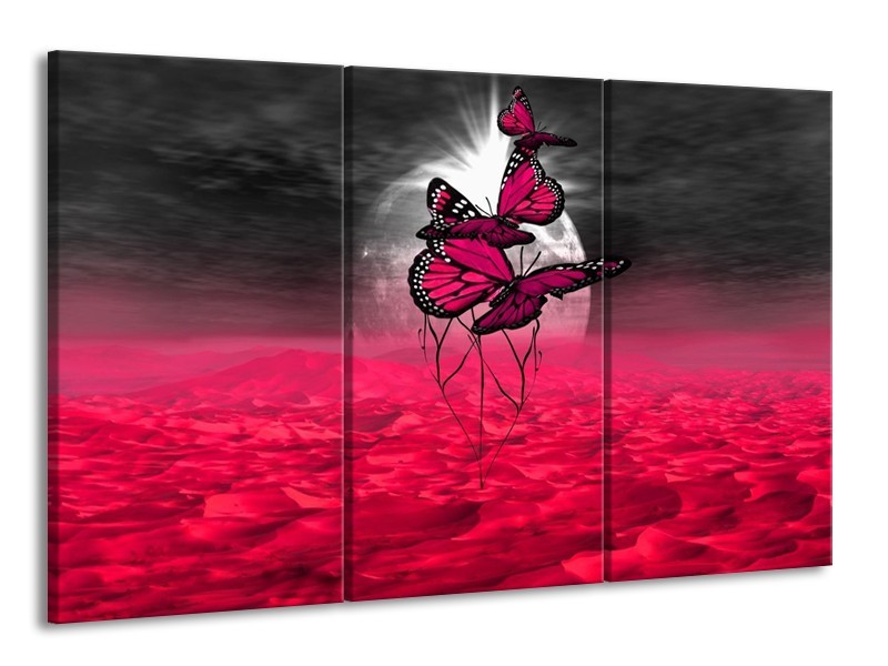 Glas schilderij Vlinder | Roze, Paars, Grijs | 165x100cm 3Luik