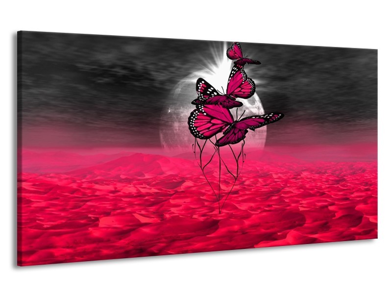 Canvas schilderij Vlinder | Roze, Paars, Grijs | 190x100cm 1Luik