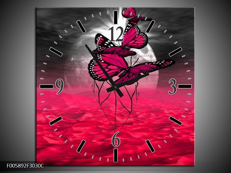 Klok schilderij Vlinder | Roze, Paars, Grijs | 30x30cm 1Luik