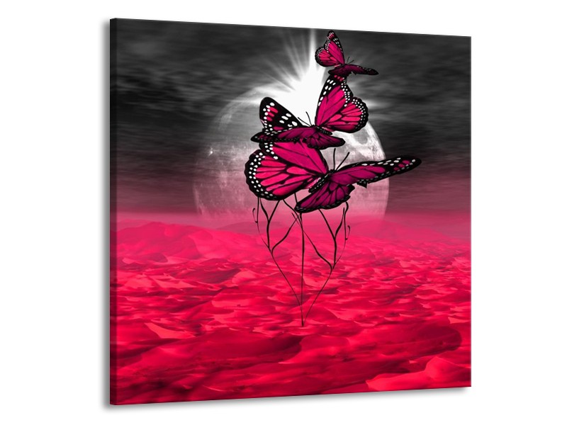 Canvas schilderij Vlinder | Roze, Paars, Grijs | 50x50cm 1Luik