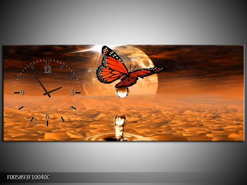 Klok schilderij Vlinder | Bruin, Goud | 100x40cm 1Luik