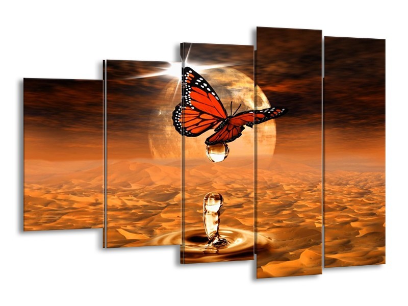 Canvas schilderij Vlinder | Bruin, Goud | 150x100cm 5Luik