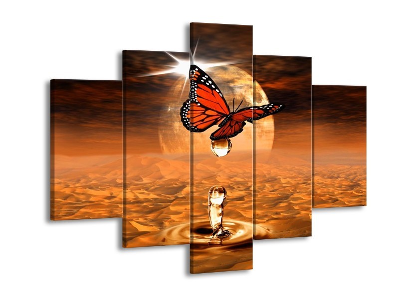 Canvas schilderij Vlinder | Bruin, Goud | 150x105cm 5Luik