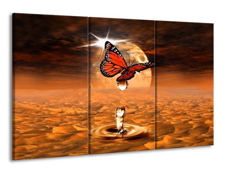Canvas schilderij Vlinder | Bruin, Goud | 165x100cm 3Luik