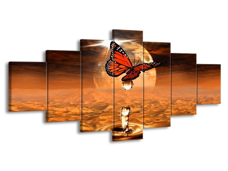 Canvas schilderij Vlinder | Bruin, Goud | 210x100cm 7Luik