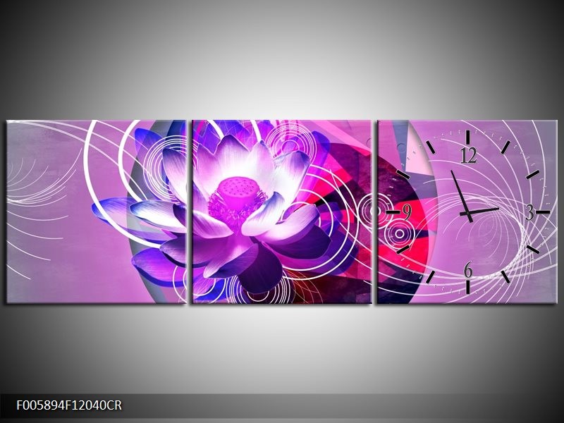 Klok schilderij Lelie | Paars, Wit, Blauw | 120x40cm 3Luik