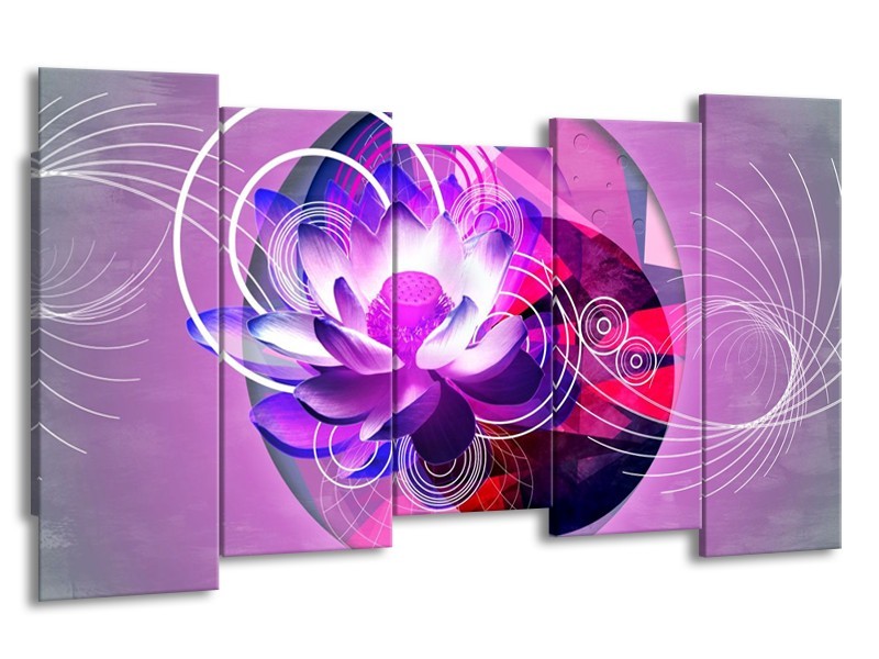 Canvas schilderij Lelie | Paars, Wit, Blauw | 150x80cm 5Luik