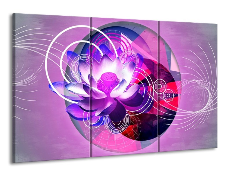 Glas schilderij Lelie | Paars, Wit, Blauw | 165x100cm 3Luik