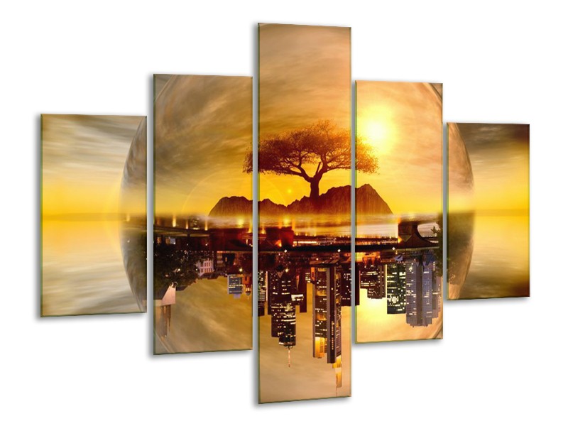 Glas schilderij Wolkenkrabber | Goud, Bruin | 100x70cm 5Luik