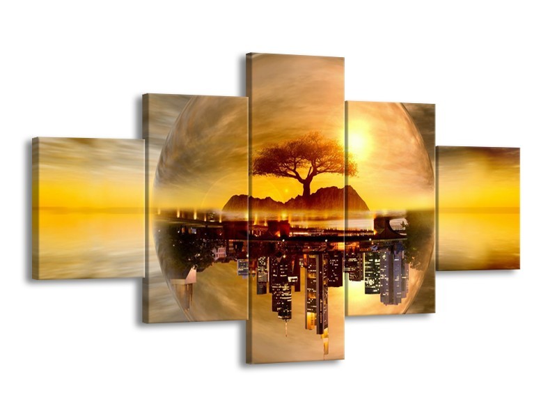 Glas schilderij Wolkenkrabber | Goud, Bruin | 125x70cm 5Luik