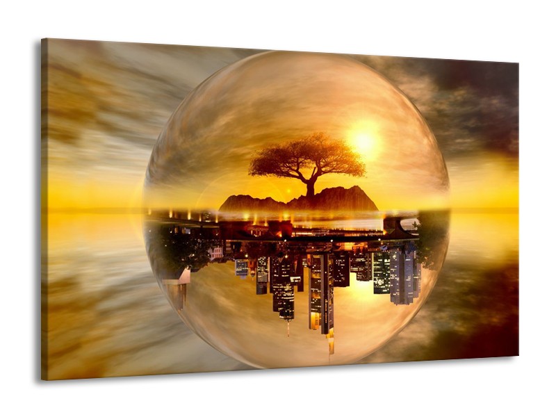 Canvas schilderij Wolkenkrabber | Goud, Bruin | 140x90cm 1Luik