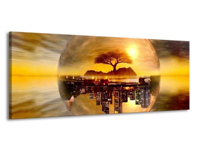Glas schilderij Wolkenkrabber | Goud, Bruin | 145x58cm 1Luik