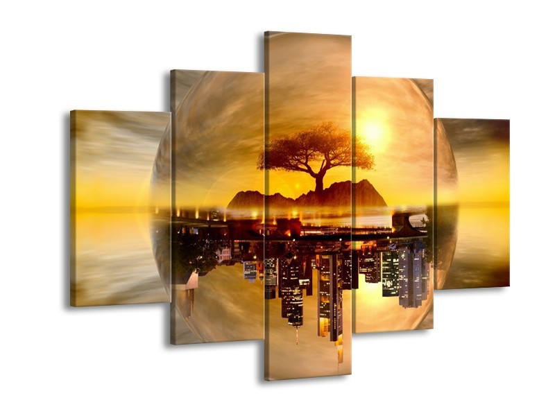 Canvas schilderij Wolkenkrabber | Goud, Bruin | 150x105cm 5Luik