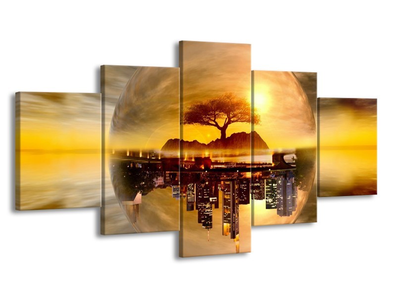 Glas schilderij Wolkenkrabber | Goud, Bruin | 150x80cm 5Luik