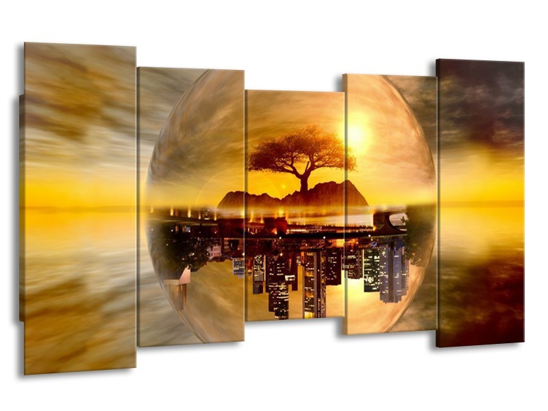 Canvas schilderij Wolkenkrabber | Goud, Bruin | 150x80cm 5Luik