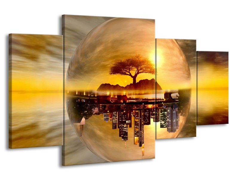 Glas schilderij Wolkenkrabber | Goud, Bruin | 160x90cm 4Luik