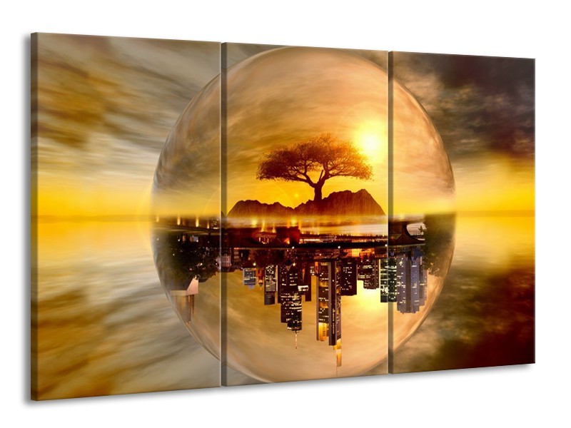 Glas schilderij Wolkenkrabber | Goud, Bruin | 165x100cm 3Luik