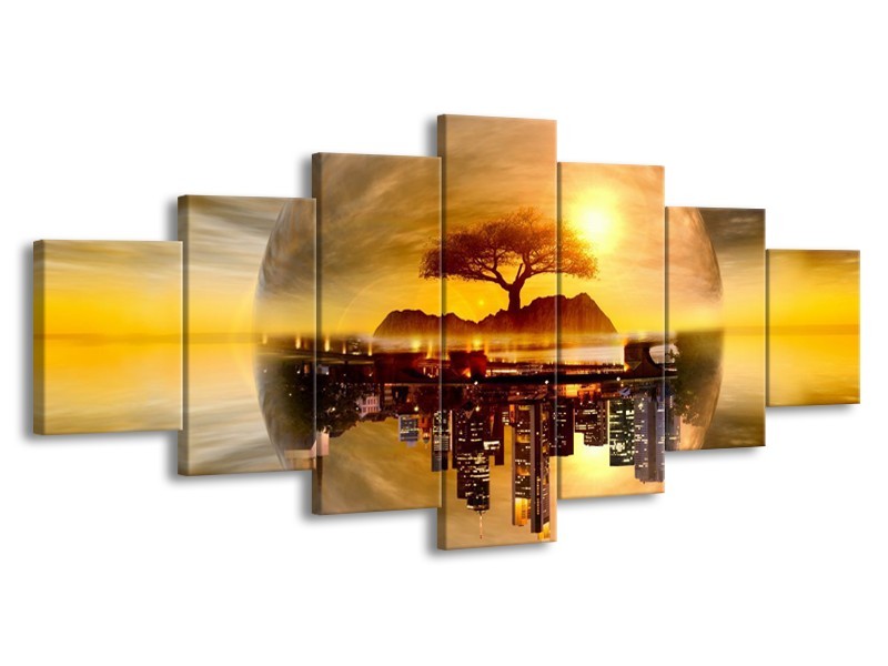 Canvas schilderij Wolkenkrabber | Goud, Bruin | 210x100cm 7Luik
