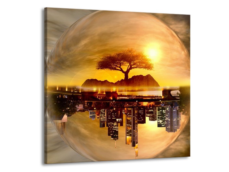Glas schilderij Wolkenkrabber | Goud, Bruin | 50x50cm 1Luik