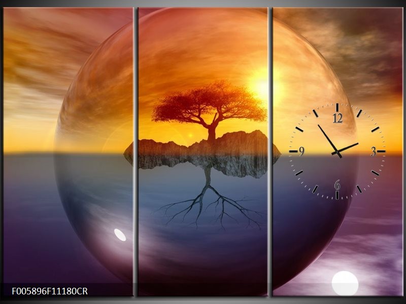 Klok schilderij Boom | Bruin, Goud, Grijs | 111x80cm 3Luik