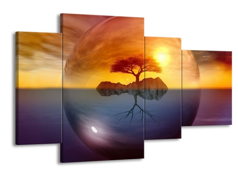 Glas schilderij Boom | Bruin, Goud, Grijs | 120x75cm 4Luik