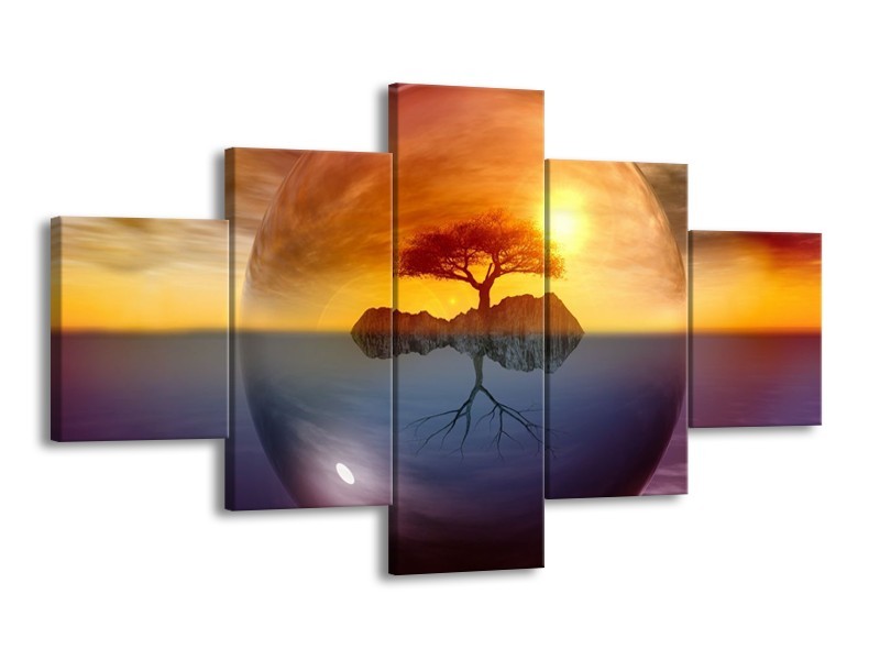 Glas schilderij Boom | Bruin, Goud, Grijs | 125x70cm 5Luik