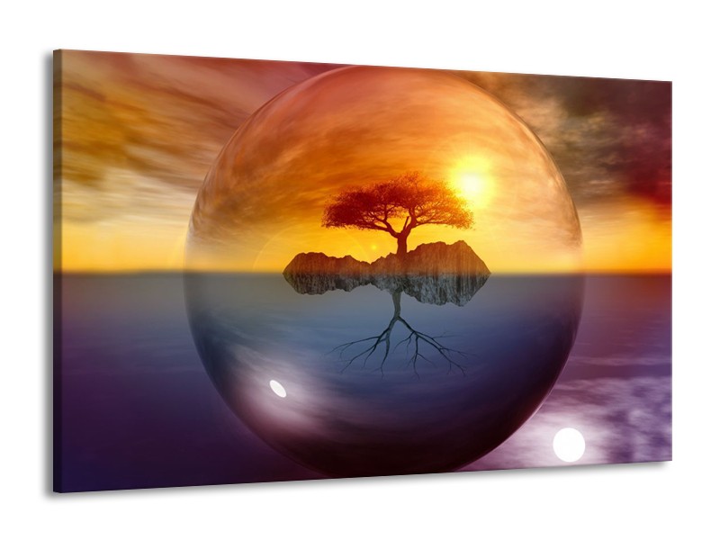 Canvas schilderij Boom | Bruin, Goud, Grijs | 140x90cm 1Luik