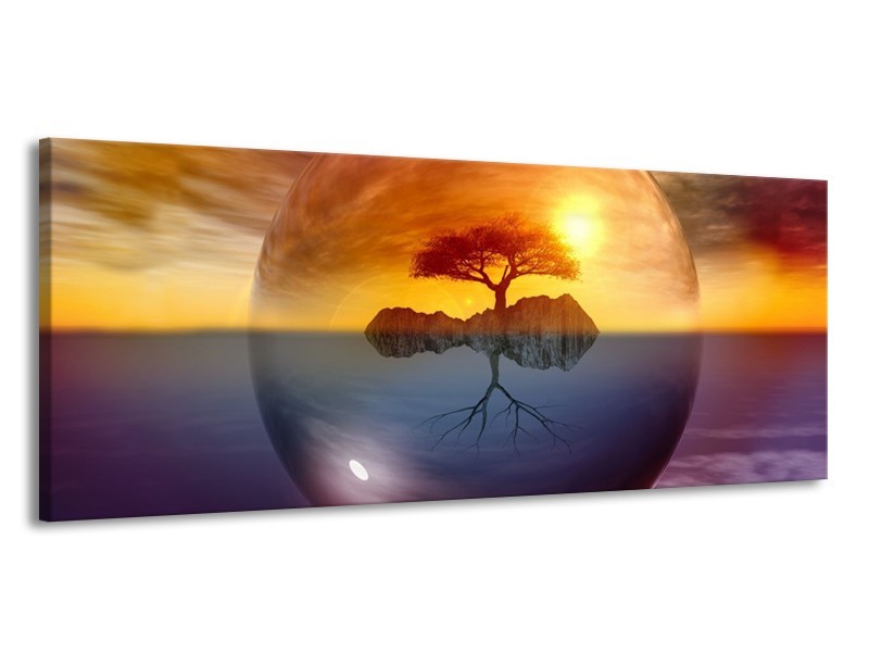Glas schilderij Boom | Bruin, Goud, Grijs | 145x58cm 1Luik